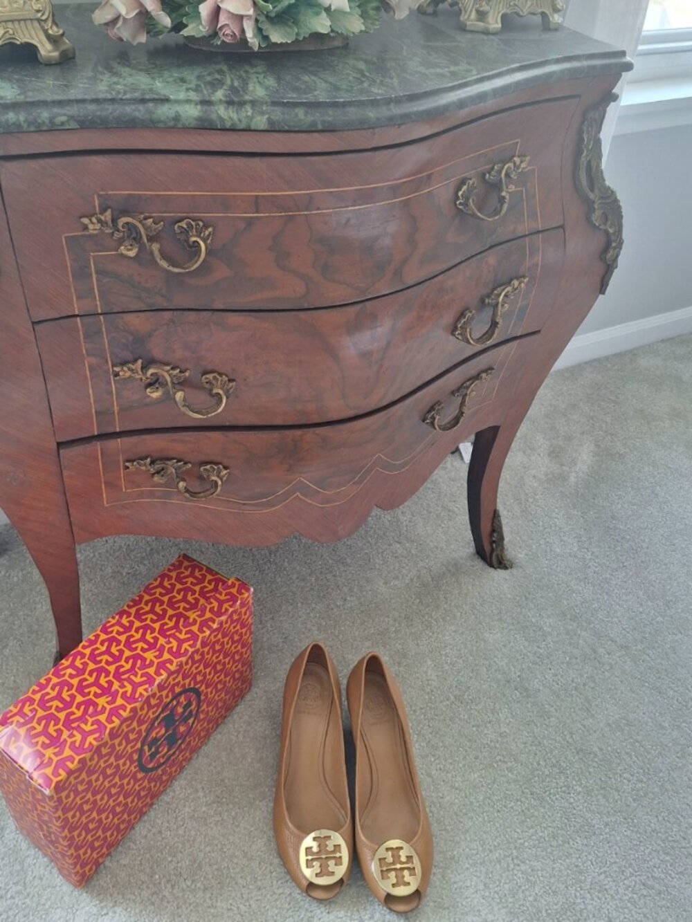 Tory Burch Tan Peep Toe Wedge